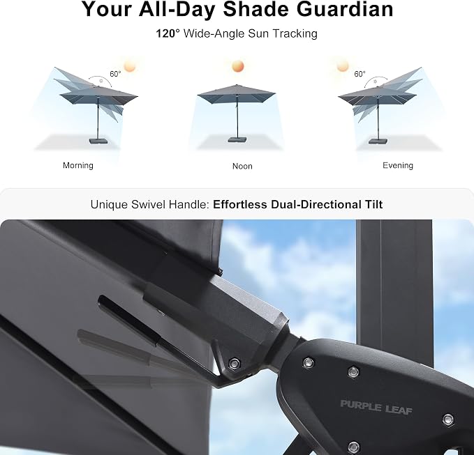 PURPLE LEAF 10 Feet Patio Umbrella Outdoor Cantilever Solar Powered LED Swivel - Image 2