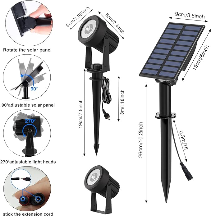 T-SUNUS Solar Spot Lights Outdoor White Christmas 4 Pack IP65 Waterproof - Image 6