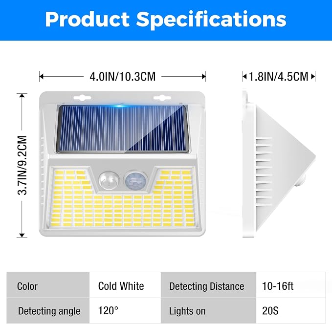 Peasur Solar Powered Lights Outdoor Motion Sensor, 2 Pack 140 LED Fence Light - Image 6