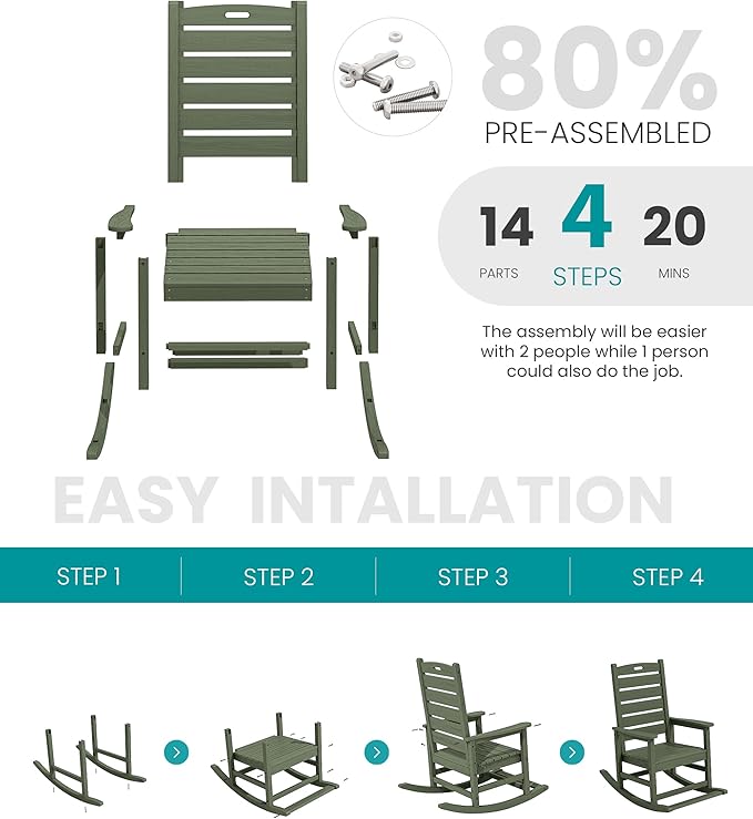 SERWALL Outdoor Rocking Chair Set of 2, Oversized Rocking Chair - Image 5