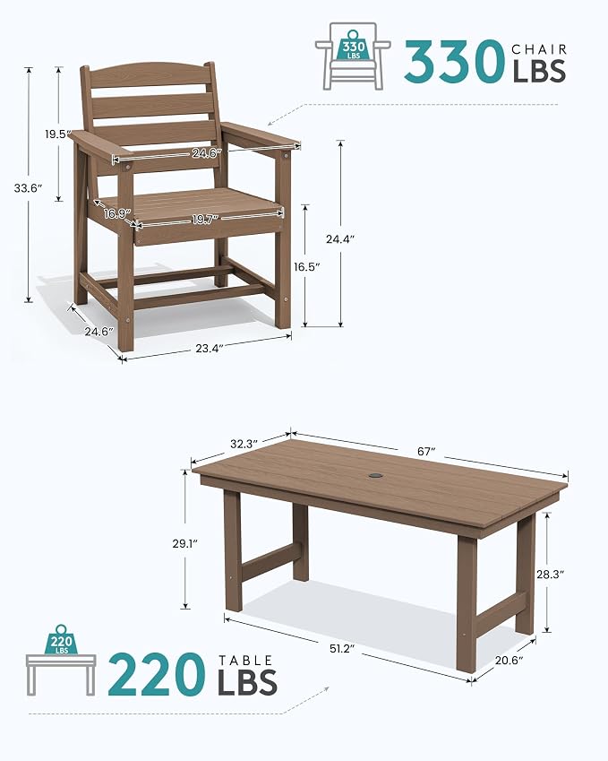 SERWALL 7-Piece Patio Outdoor Table & Chairs, HDPE Dining Set - Image 6