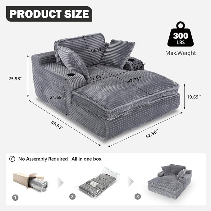 67" Oversized Chaise Lounge Chair Indoor, Soft Boneless Cloud Couch - Image 2