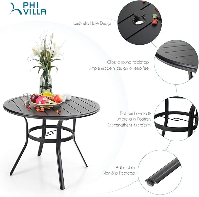 PHI VILLA Patio Dining Set 5 Piece, 4 Padded Textilene Swivel Patio Chairs and - Image 6