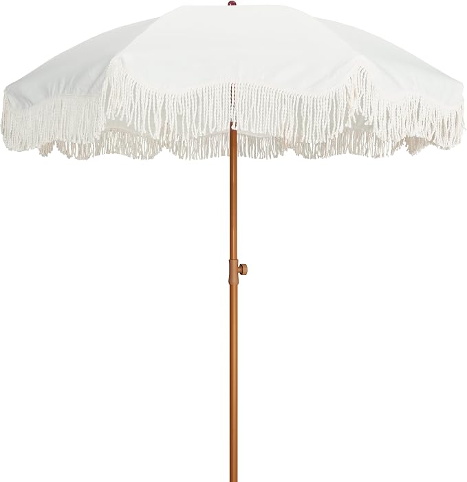 AMMSUN Boho Fringe Umbrella Outdoor Patio, 6.5ft UPF50+ Picnic Umbrella by AMMSUN