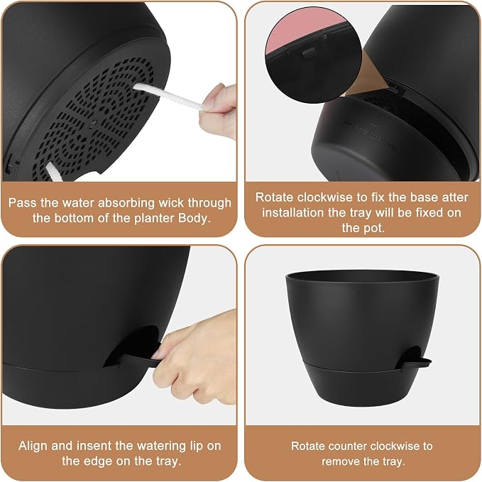 Plant Pots 10/9/8/7.5/7 Inch Self Watering Pots, Plastic Flower Pots, Nursery - Image 2