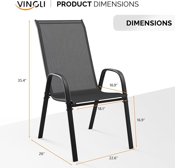 VINGLI Patio Chairs Set of 4 – Stackable Outdoor Dining Chairs - Image 3