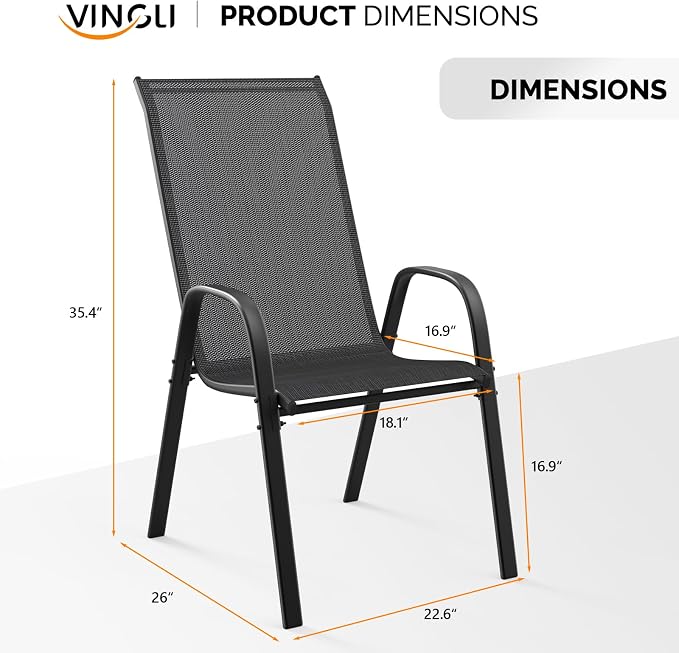 VINGLI Patio Chairs Set of 6 – Stackable Outdoor Dining Chairs - Image 3