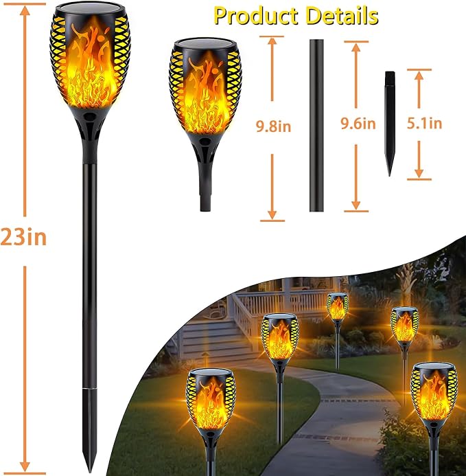 Upgraded Solar Lights Outdoor, 6 Pack Flickering Flame Solar Torch Lights - Image 8