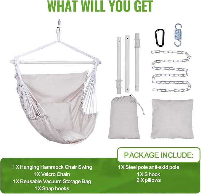 Backyard Expressions Hammock Chair Hanging Rope Swing Chair, 2 Pillows - Image 5