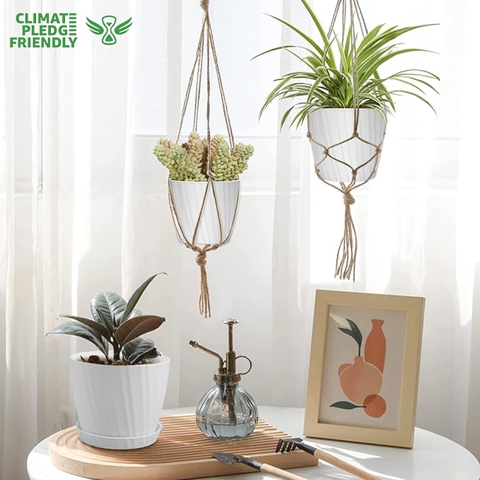 7 pcs Plant Pots with Drainage Holes and Saucers, Indoor Planters - Image 7
