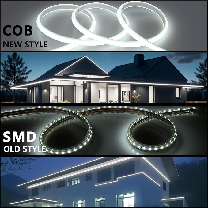 AC 110V COB LED Strip Lights Outdoor Waterproof 65.6ft, 6000K Cool White Super - Image 4