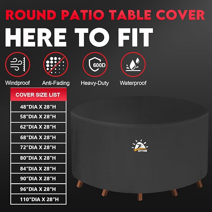 Zettum Round Patio Table Cover 90 Inch - Image 5