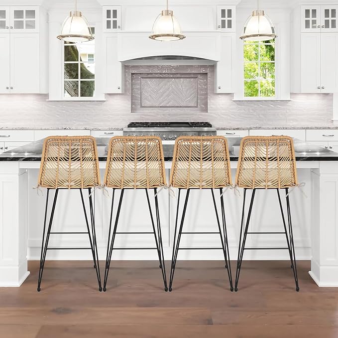 IDZO Set of 2 Rattan Counter Stools, 400lbs Capacity, Cushioned Seats, Steel - Image 4