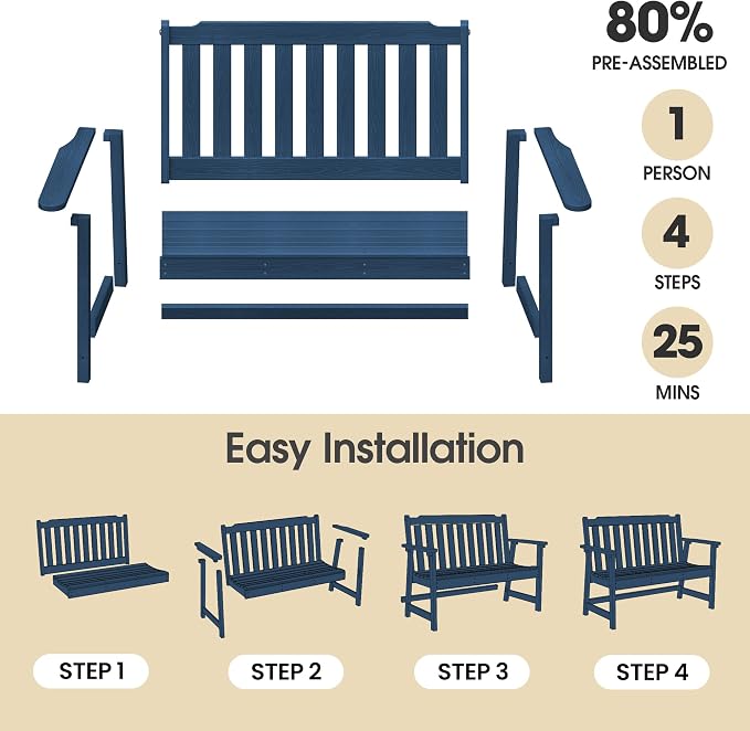 Ciokea 49" Heavy Duty Outdoor Bench, HDPE Weatherproof Porch Benches, Durable - Image 6