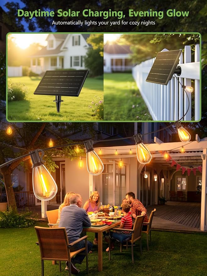 luckystyle 30FT Solar String Lights Outdoor Waterproof 2200K - Image 3