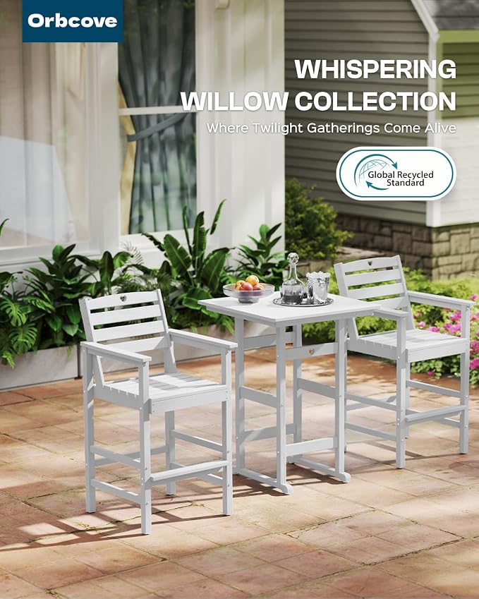 Patio Bar Table, Adirondack Chairs and Table 2 Pieces Set, Bar Height Chairs - Image 6