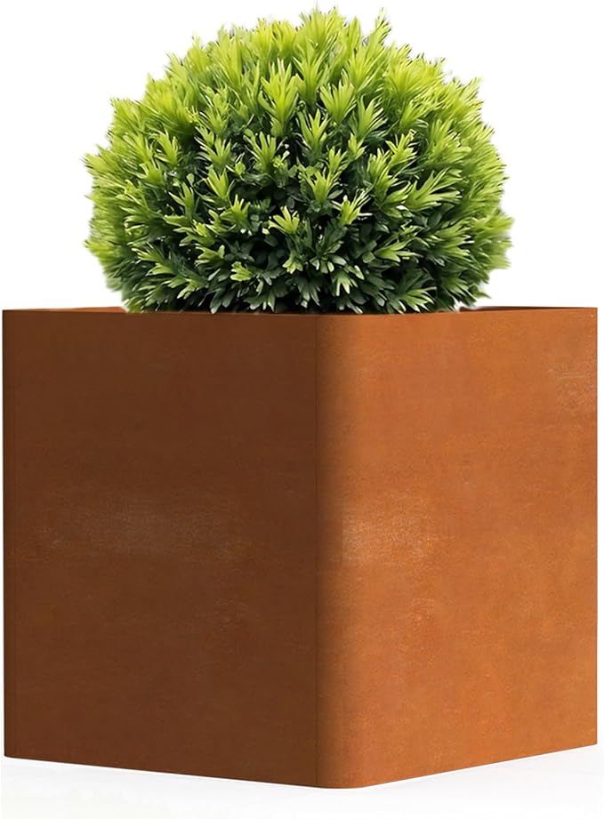 Corten Steel Planter Box 20" L x 20" W x 20" H, Large Metal Square Planter by Gardenaire