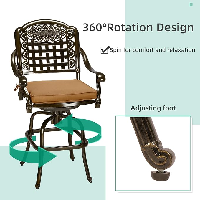 VIVIJASON 5-Piece Outdoor Swivel Bar Stools Set, All Weather Cast Aluminum - Image 3