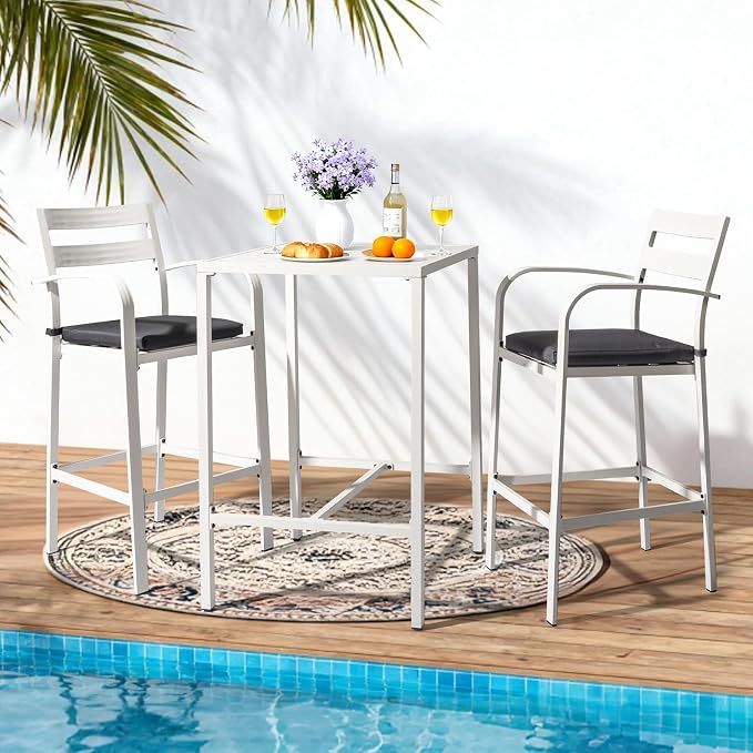 VINGLI 3-Piece Outdoor Bar Set, Aluminum Bar Height Table & 2 Chairs - Image 2