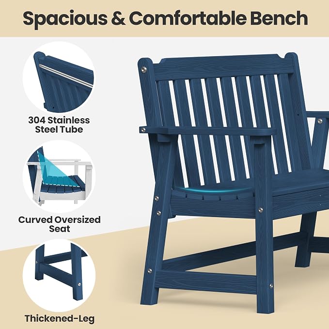 Ciokea 49" Heavy Duty Outdoor Bench Set of 2, HDPE Weatherproof Garden Bench - Image 4