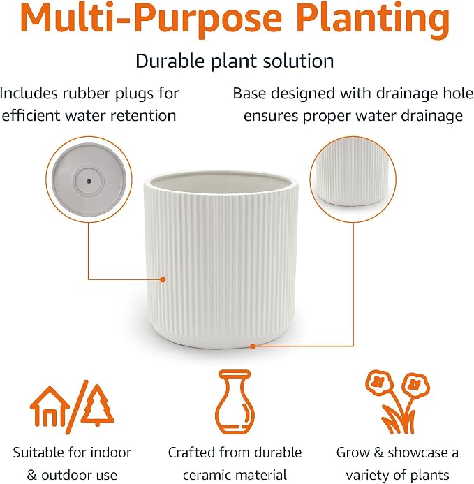 Amazon Basics Fluted Ceramic Round Planter - Image 2
