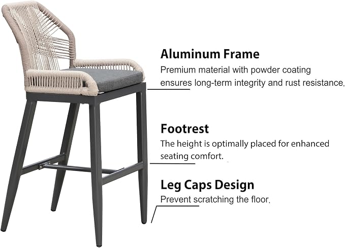 PURPLE LEAF Patio Bar Stool Bar Height Set of 4 Outdoor Rattan Chairs - Image 7