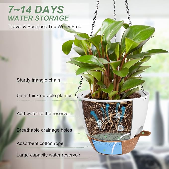 Hanging Planters for Indoor Outdoor Plants, 2 Pack Self Watering Hanging Pot - Image 2