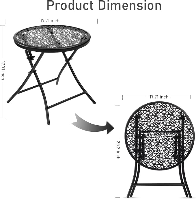 TeoKJ Folding Small Outdoor Side Tables, Anti Rust Small Patio Table Round - Image 3
