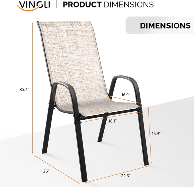 VINGLI Patio Chairs Set of 2 – Stackable Outdoor Dining Chairs - Image 3