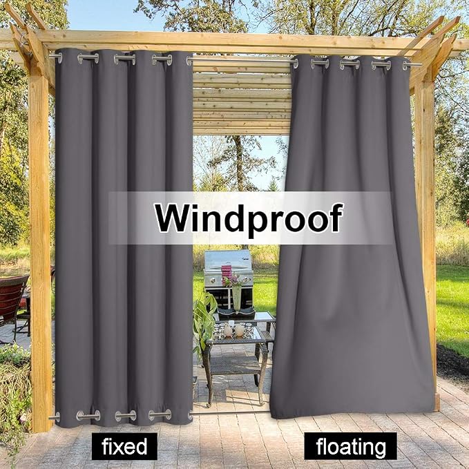 NICETOWN Weighted Outdoor Patio Curtain & Drape Waterproof 84 Long, Top and - Image 6