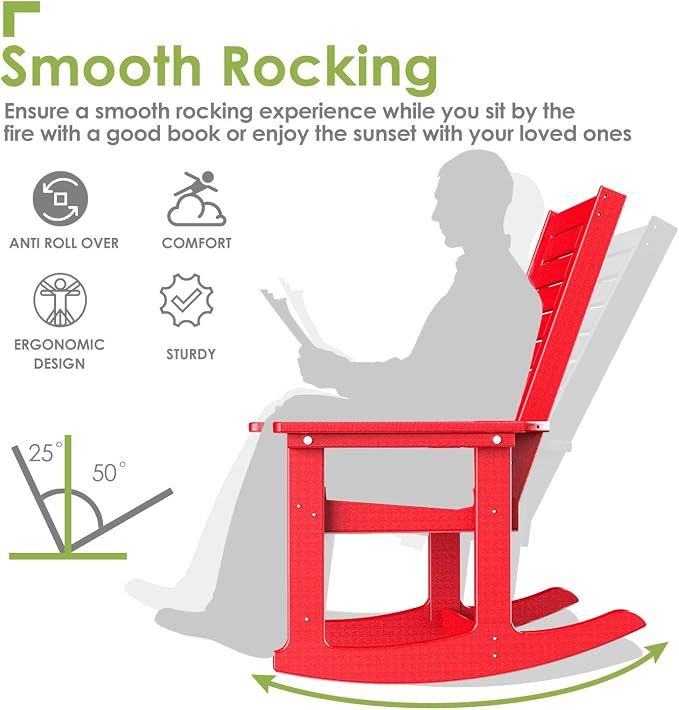 GREENVINES Outdoor Rocking Chairs | Set of 4 | Porch Rocker | HDPE Plastic | - Image 4