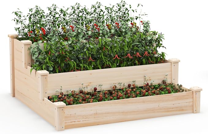 Giantex 3-Tier Raised Garden Bed, Tiered Planter Box w/Open-Ended Base by Giantex