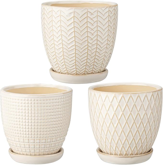 Oairse 4 inches Ceramic Planter Pots 3 Set of Small Round Flower Pots by Oairse