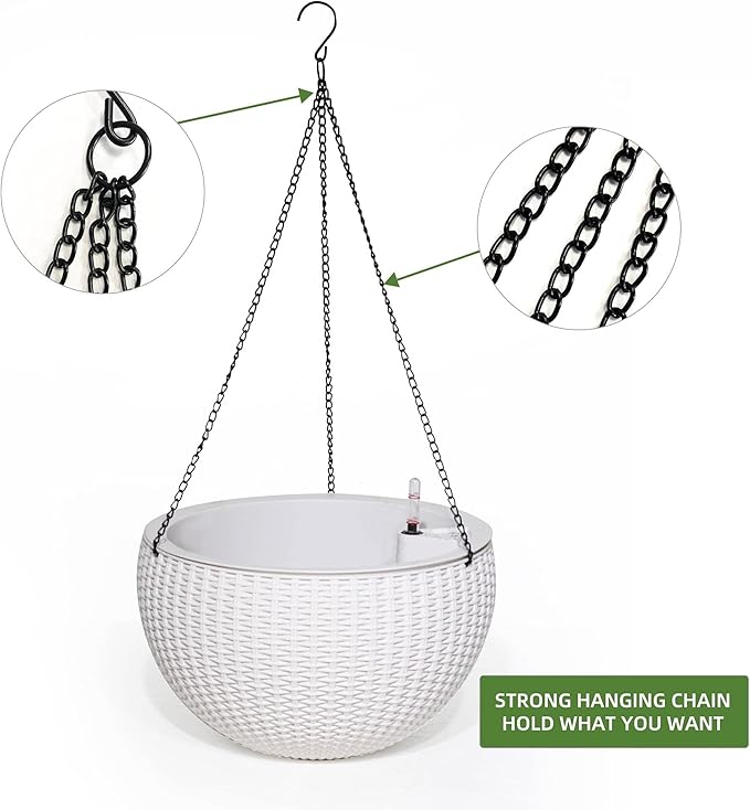 Dexceder 10.5 Inch Large Self Watering Hanging Planters Indoor Outdoor - Image 5