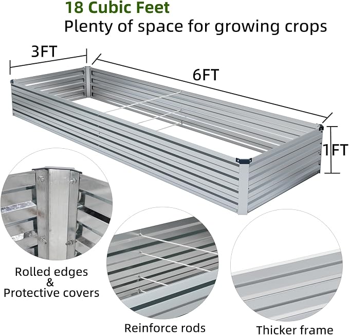 3 Pack 6x3x1FT Galvanized Raised Garden Beds Kit Outdoor Metal Gardening - Image 3