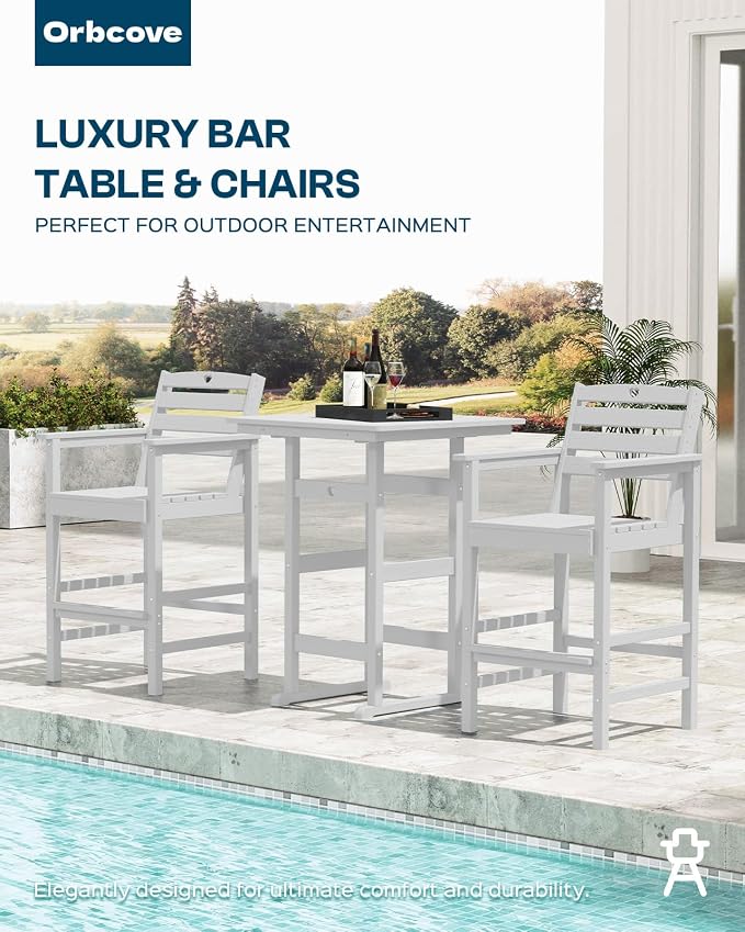 Patio Bar Table, Adirondack Chairs and Table 2 Pieces Set, Bar Height Chairs - Image 5