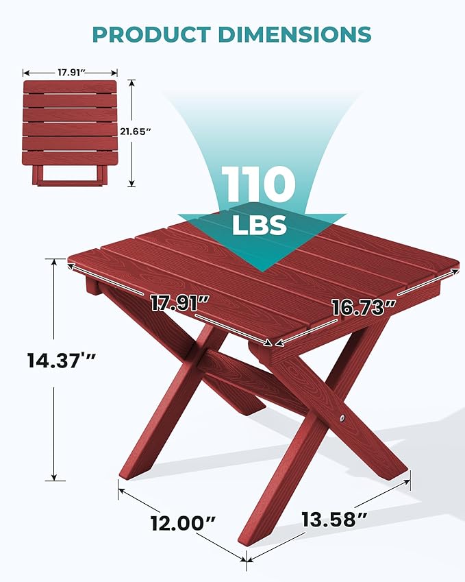 SERWALL Folding Outdoor Side Table Set of 6, Adirondack End Table - Image 3