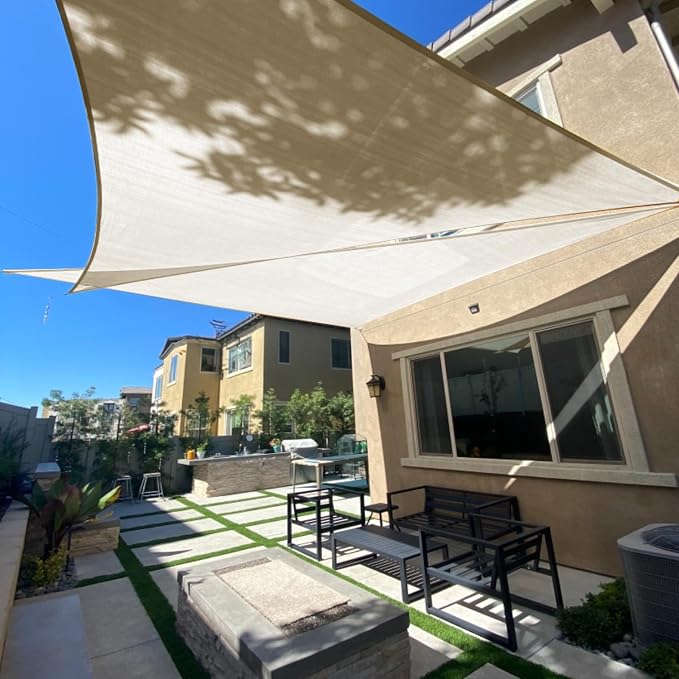 SUNLAX Sun Shade Sail 7' x 13' x 14.8' Butter Cream Rectangle Canopy Sail Shade by SUNLAX