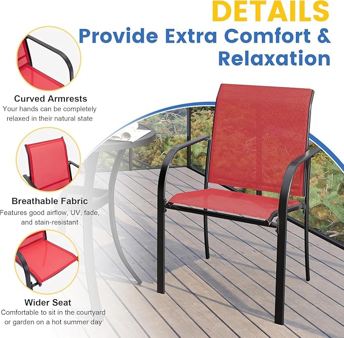 VICLLAX Patio Table and Chair Set of 8, All Weather Metal Round Outdoor Dining - Image 3
