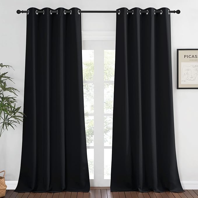 NICETOWN Blackout Black Curtain & Drape 90 inches Long by NICETOWN