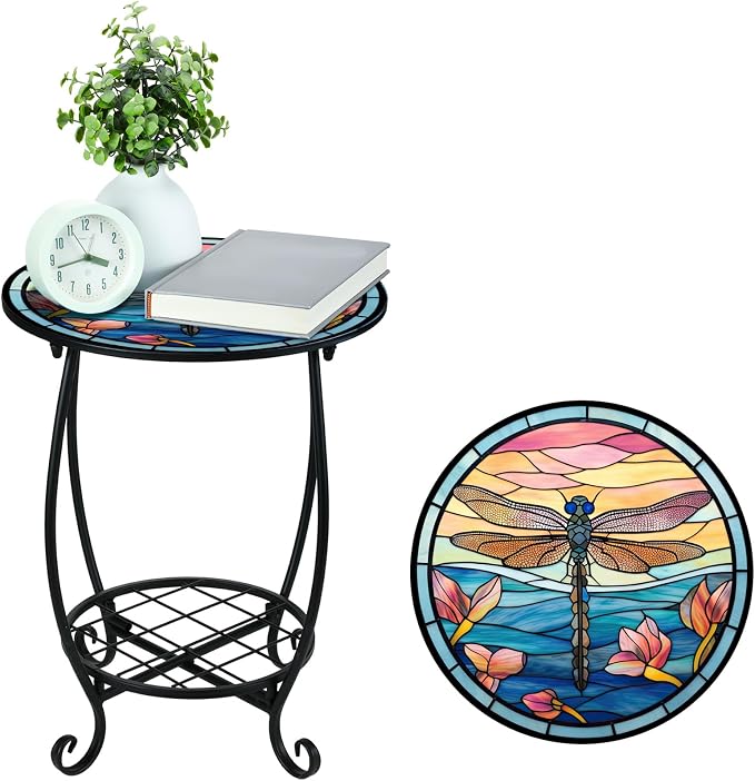 Outdoor Side Table Round Small Mosaic Patio Accent Indoor End Plant Coffee Tea - Image 6