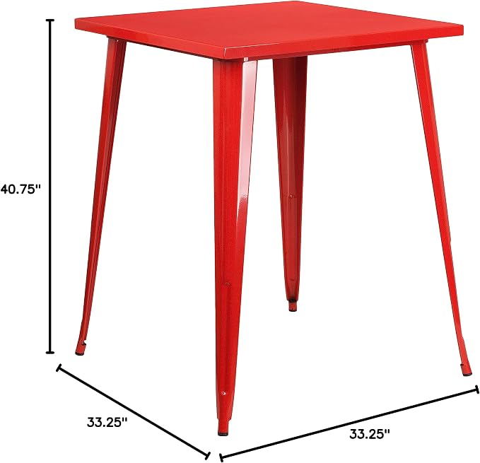 EMMA + OLIVER Commercial Grade 31.5" Square Red Metal Indoor-Outdoor Bar Height - Image 2
