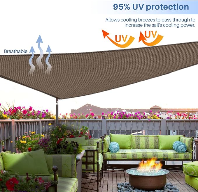 E&K Sunrise 15' x 15' x 15' Sun Shade Sail Triangle Canopy Shade Cover UV Block - Image 5
