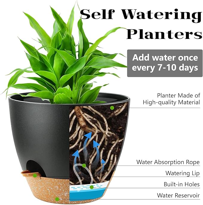 6-Pack Plant Pots with Drainage 5 Inch, Self Watering Pots - Image 3
