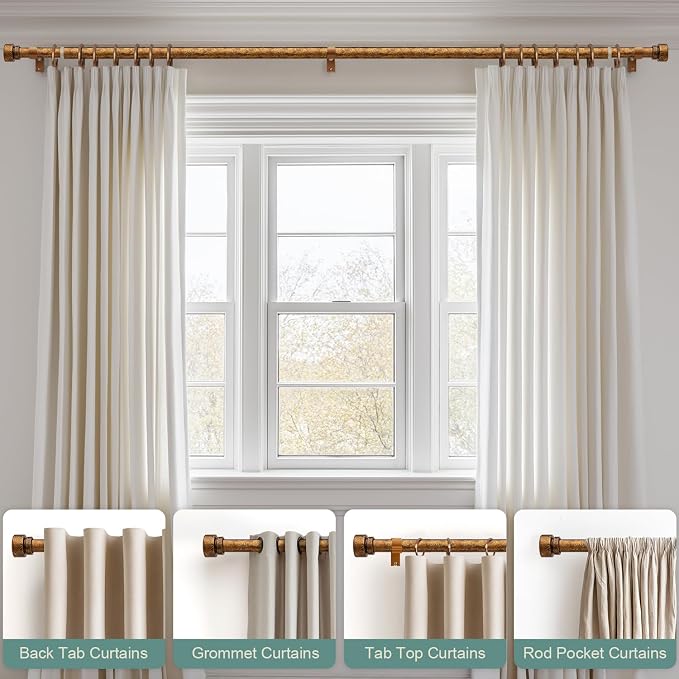 Retro Gold Curtain Rods for Windows 48 to 84 Inches Adjustable Length Heavy - Image 4
