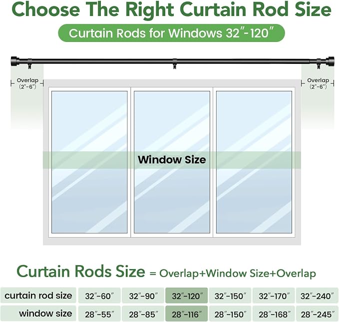 Time Forest Black Curtain Rods for Windows 32 to 120 Inch, 1 Inch Diameter - Image 7