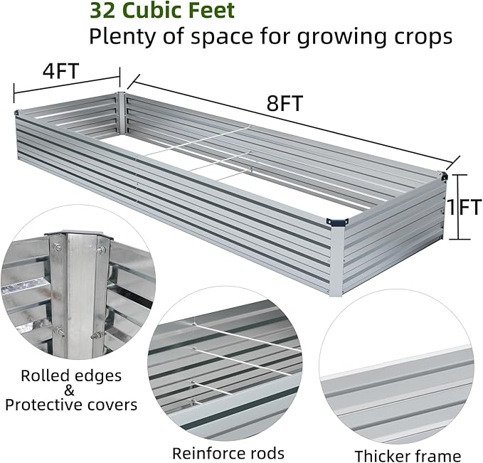 2 Pack 8x4x1FT Galvanized Raised Garden Bed Kit, Outdoor Metal Planter Box - Image 4