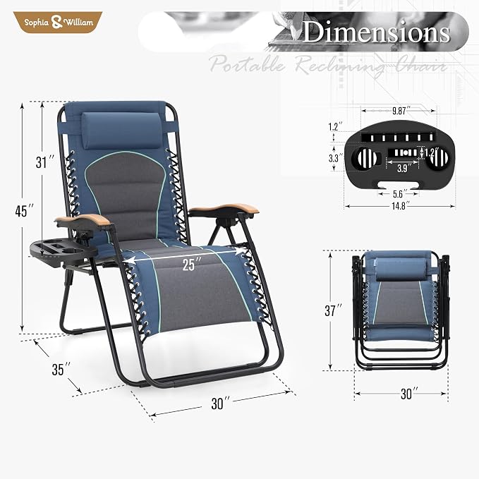 Sophia & William Oversized XXL Zero Gravity Chair Set of 2, Outdoor Recliner - Image 3