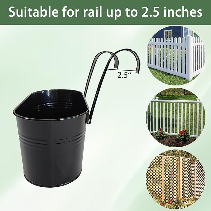 2 Pack Metal Hanging Planter for Outdoor Plants, 10 Inch Black Fence Planters - Image 5