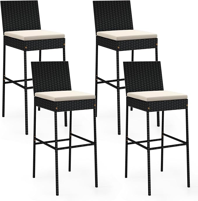 HAPPYGRILL Wicker Patio Barstools Set of 4, Outdoor Rattan Bar Chairs by HAPPYGRILL